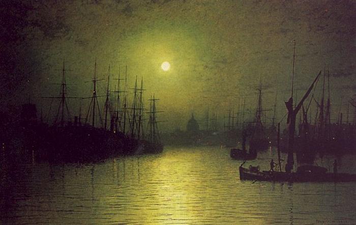 Atkinson Grimshaw Nightfall Down the Thames France oil painting art